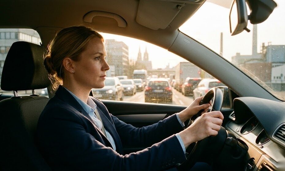 Pendler fährt morgens mit dem Auto zur Arbeit und kann die Fahrtkosten steuerlich absetzen