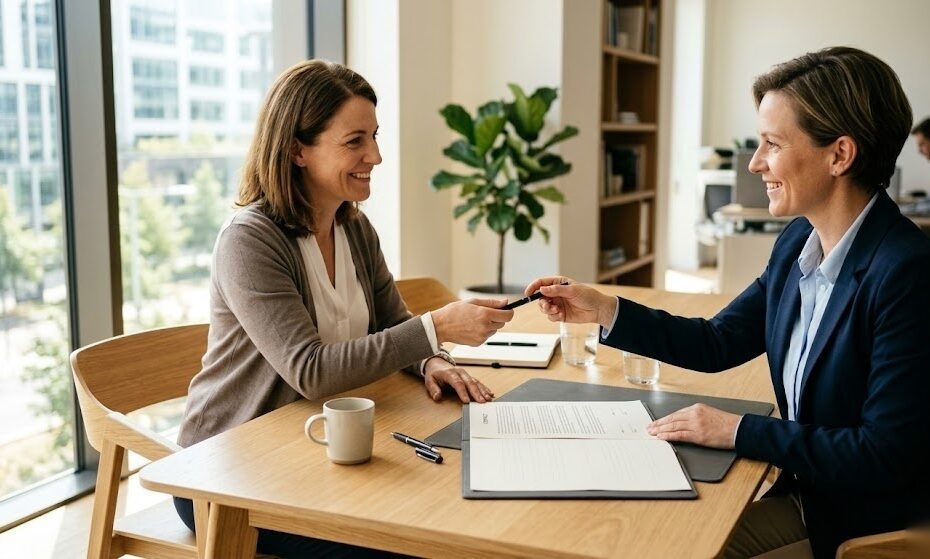 Zwei Personen unterzeichnen einen Mietvertrag in Deutschland als Symbol für den Abschluss eines Mietverhältnisses