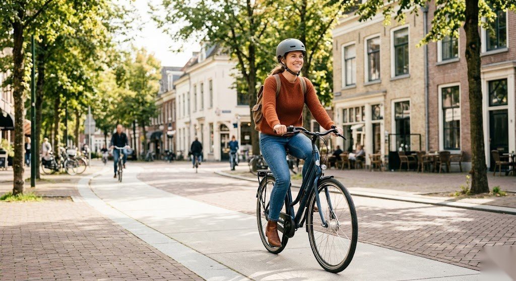 Person fährt sicher Fahrrad mit Helm als Symbol für aktiven Unfallschutz und private Unfallversicherung in Deutschland