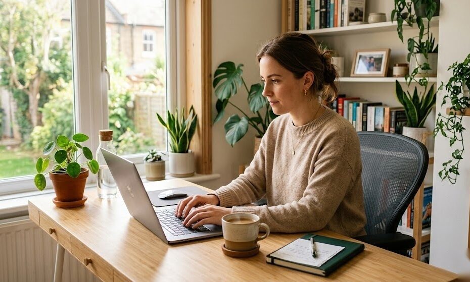 Person arbeitet im Homeoffice am Laptop und kann die Homeoffice-Pauschale in der Steuererklärung 2026 in Deutschland absetzen