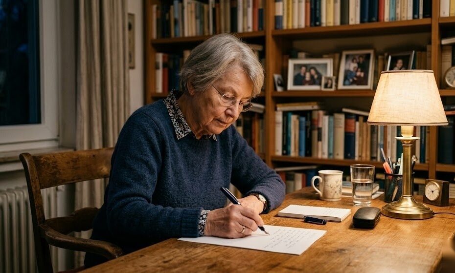 Ältere Person schreibt ihr Testament in Deutschland und trifft Vorsorge für ihre Angehörigen