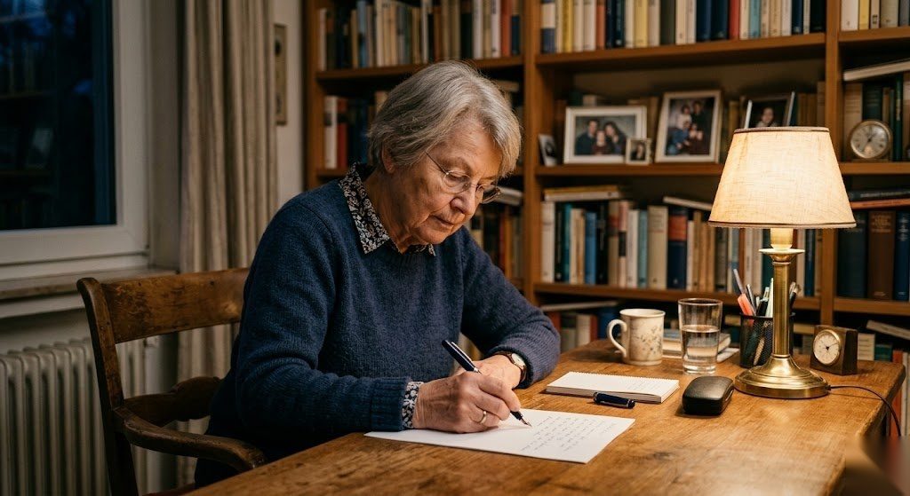 Ältere Person schreibt ihr Testament in Deutschland und trifft Vorsorge für ihre Angehörigen