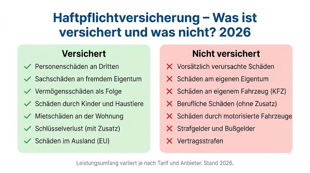 Infografik zu versicherten und nicht versicherten Schäden bei der Haftpflichtversicherung in Deutschland 2026