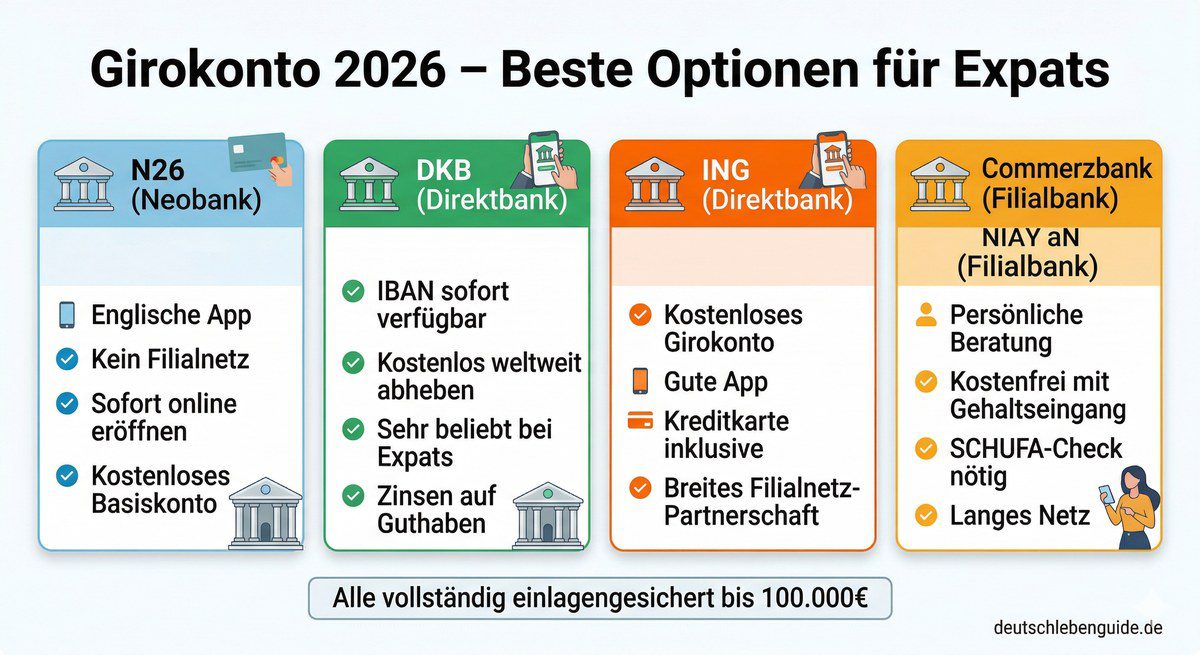 Girokonto eröffnen in Deutschland 2026 Anleitung für Expats – Infografik und Übersicht | deutschlebenguide.de