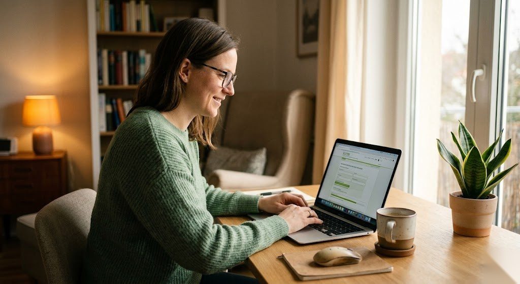 Person füllt die Steuererklärung aus und trägt die Pendlerpauschale als Werbungskosten ein