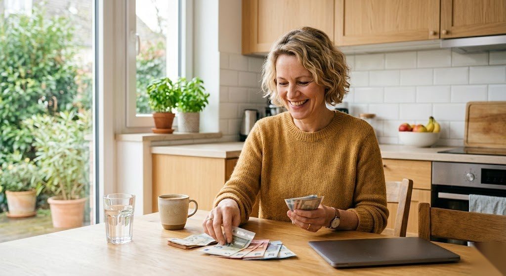 Person freut sich über zusätzliches Einkommen aus dem Nebenjob in Deutschland