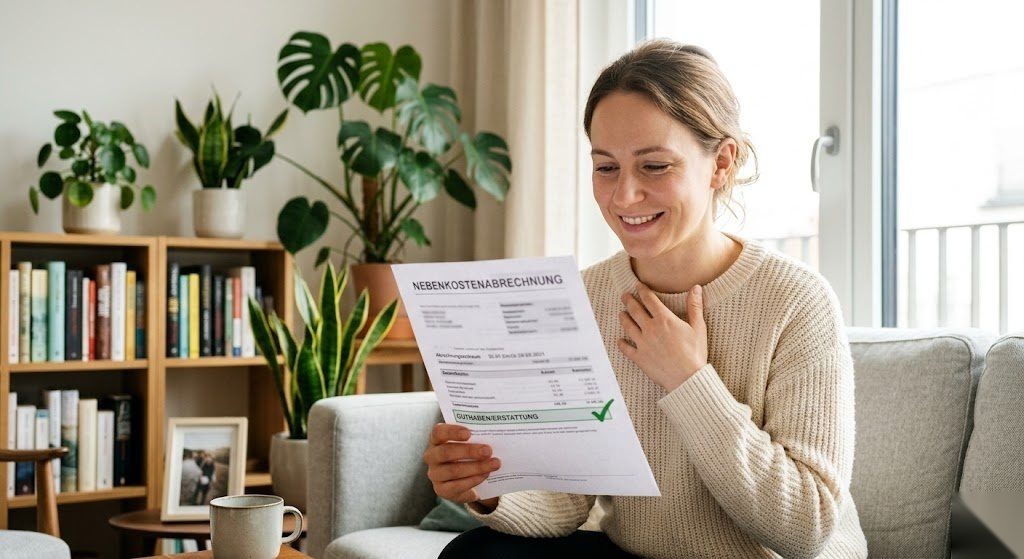Person freut sich über eine korrekte Nebenkostenabrechnung mit Erstattung in Deutschland