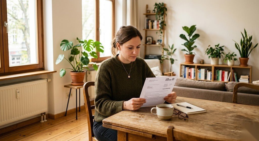 Person liest einen Brief vom Jobcenter zum Bürgergeld und informiert sich über ihre Ansprüche in Deutschland