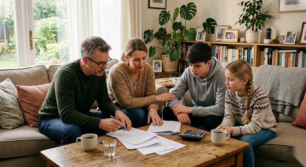 Familie bespricht gemeinsam die Erbschaftsplanung und die Bedeutung eines Testaments in Deutschland
