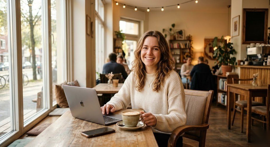 Person fühlt sich durch ihre Berufsunfähigkeitsversicherung in Deutschland finanziell abgesichert und wirkt entspannt und selbstsicher