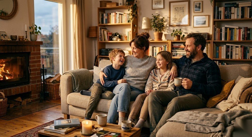 Familie fühlt sich in ihrer Wohnung durch die Hausratversicherung in Deutschland vollständig geschützt und geborgen