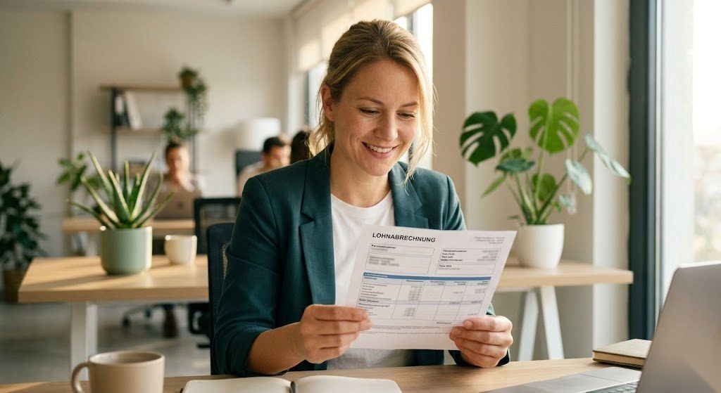 Person hat ihre Lohnabrechnung vollständig verstanden und weiß genau was jede Position bedeutet in Deutschland