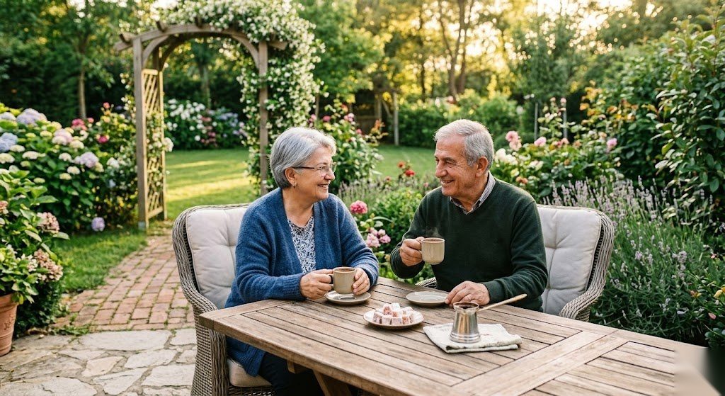 Älteres Paar genießt den finanziell gut abgesicherten Ruhestand weil sie ihre Rentenlücke frühzeitig in Deutschland geschlossen haben